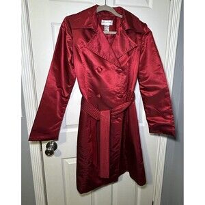 Newport News Women’s Long Sleeve Double Breasted Metallic Red Trench Coat SZ 10
